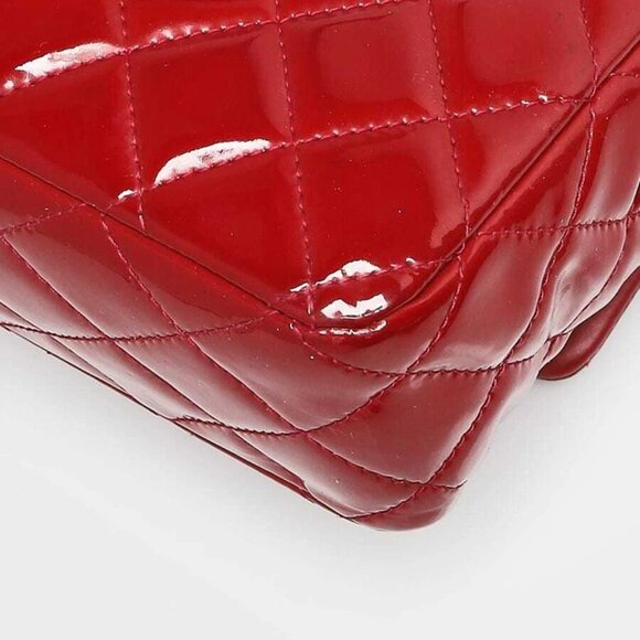 Chanel Red Quilted Patent Leather Classic Medium Double Flap Bag - Picture 9 of 9